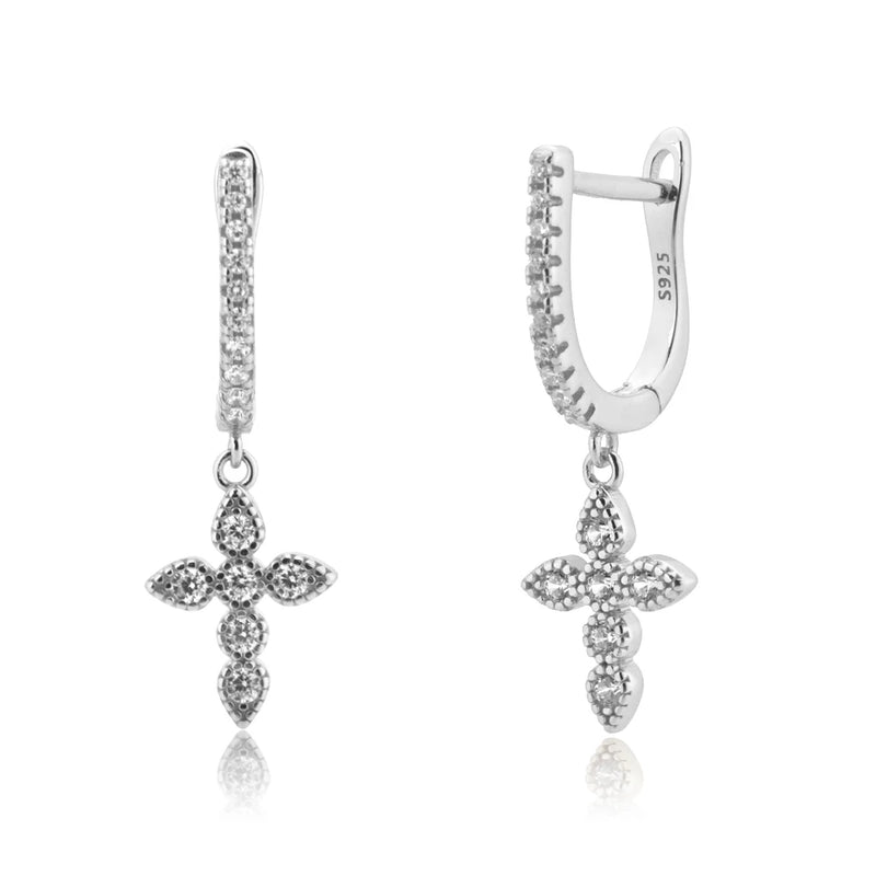 Kikichicc 925 Silver Cross Zircon Drop Earrings Rock Punk Fine Jewelry