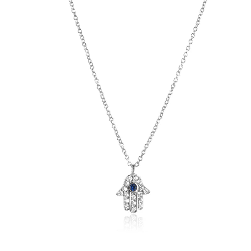 925 Silver Zircon Hamsa Hand Pendant Necklace Party Rock Punk Small Jewelry