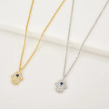 925 Silver Zircon Hamsa Hand Pendant Necklace Party Rock Punk Small Jewelry