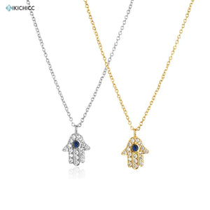 925 Silver Zircon Hamsa Hand Pendant Necklace Party Rock Punk Small Jewelry