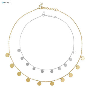 925 Silver Coins Charm Pendant Long Choker Necklace