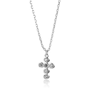 925 Silver Cross Pendant Necklace Crystal Jewels