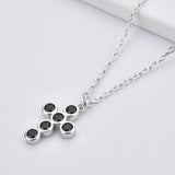 925 Silver Cross Pendant Necklace Crystal Jewels