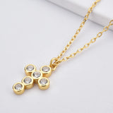 925 Silver Cross Pendant Necklace Crystal Jewels