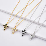 925 Silver Cross Pendant Necklace Crystal Jewels