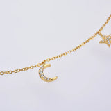 925 Silver Star Moon Charm Chain Choker Necklace Zircon Crystal Women Jewelry