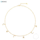 925 Silver Star Moon Charm Chain Choker Necklace Zircon Crystal Women Jewelry