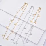 925 Silver Star Moon Charm Chain Choker Necklace Zircon Crystal Women Jewelry
