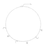 925 Silver Star Moon Charm Chain Choker Necklace Zircon Crystal Women Jewelry