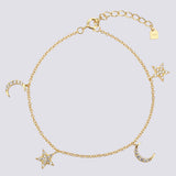 925 Silver Star Moon Charm Chain Choker Necklace Zircon Crystal Women Jewelry