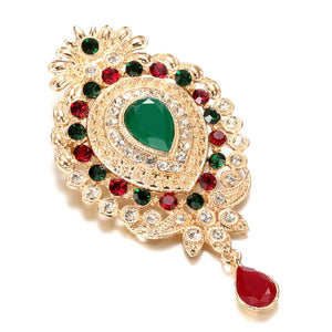 Boho Green Stone Brooch Crystal Moroccan Wedding Jewelry