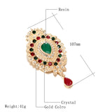 Boho Green Stone Brooch Crystal Moroccan Wedding Jewelry