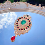 Boho Green Stone Brooch Crystal Moroccan Wedding Jewelry