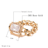 Kinel 585 Rose Square Zircon Ring Punk Fine Jewelry