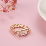 Kinel 585 Rose Square Zircon Ring Punk Fine Jewelry