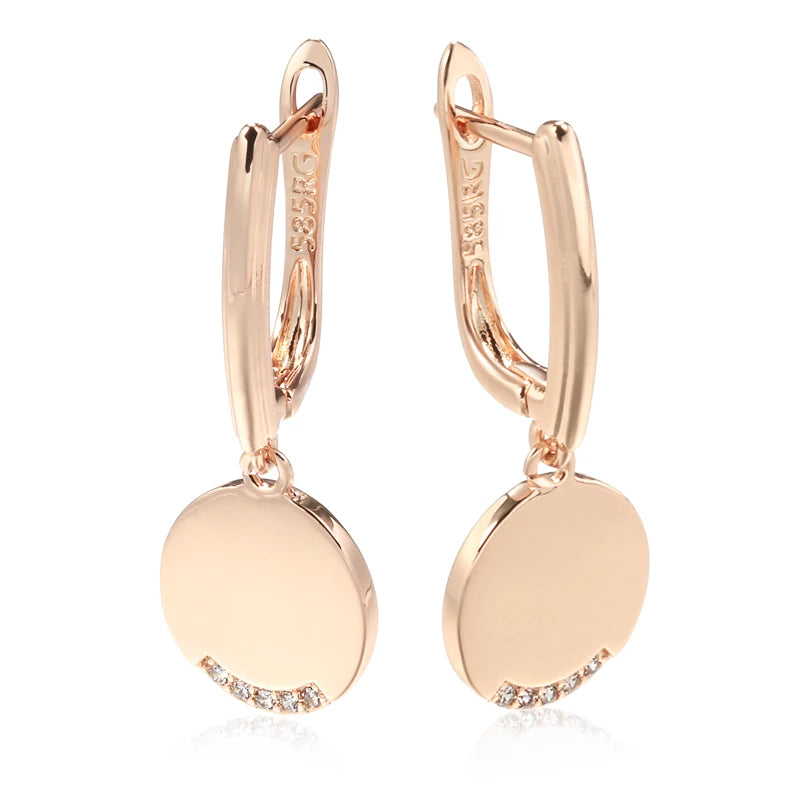 Kinel 585 Rose Round Coin Dangle Earrings for Women Party Fine Jewelry