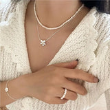 Kinel 925 Silver Daisy Snake Bone Necklace Minimalist Ins Style