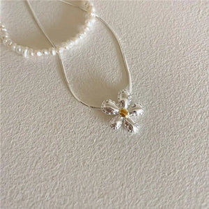 Kinel 925 Silver Daisy Snake Bone Necklace Minimalist Ins Style