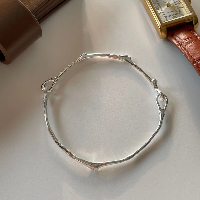 Kinel 925 Sterling Silver Irregular Buckle Bracelet For Women