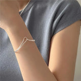 Kinel 925 Sterling Silver Round Bead Bracelet For Women Geometric Thin Line