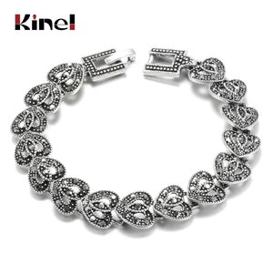 Kinel Boho Crystal Bracelet Antique Tibetan Silver Heart