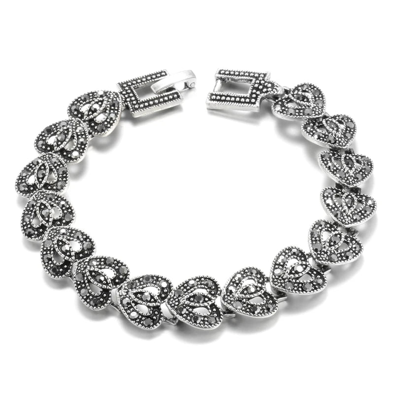 Kinel Boho Crystal Bracelet Antique Tibetan Silver Heart