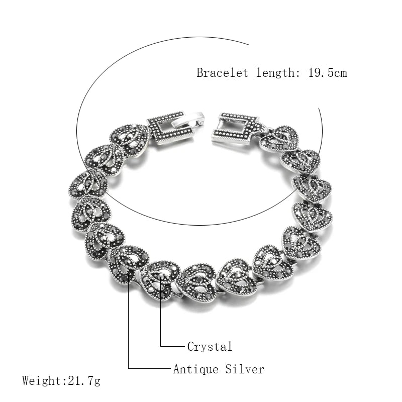 Kinel Boho Crystal Bracelet Antique Tibetan Silver Heart