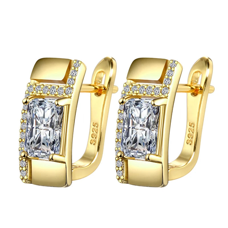Kinel Classic Stud Earrings Silver CZ Women Engagement Wedding