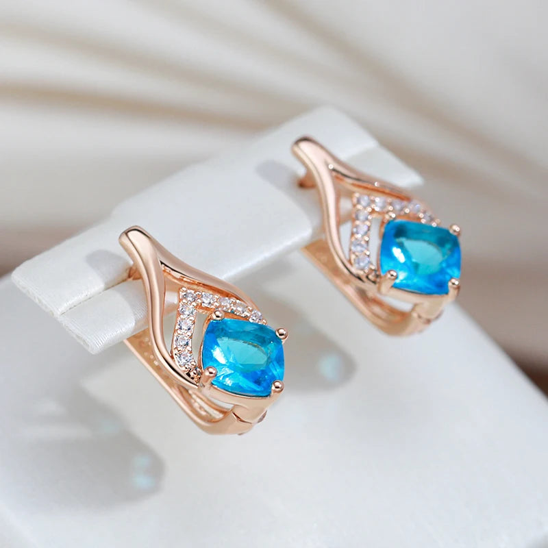 Kinel 585 Rose Drop Earrings Square Zircon Gift Jewelry
