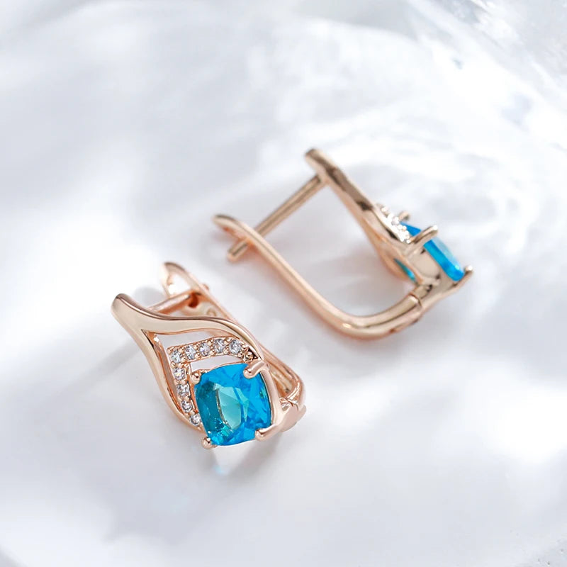 Kinel 585 Rose Drop Earrings Square Zircon Gift Jewelry