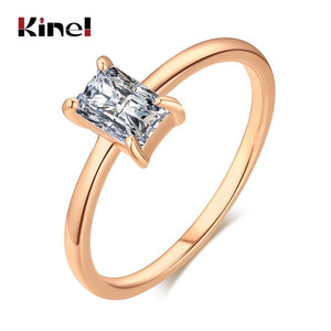 Kinel 585 Rose Bride Wedding Ring Fine Jewelry Natural Zircon Rings for Women