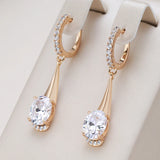 Kinel 585 Rose Zircon Dangle Earrings Oval Long for Women