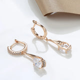 Kinel 585 Rose Zircon Dangle Earrings Oval Long for Women