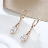 Kinel 585 Rose Zircon Dangle Earrings Oval Long for Women