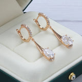 Kinel 585 Rose Zircon Dangle Earrings Oval Long for Women
