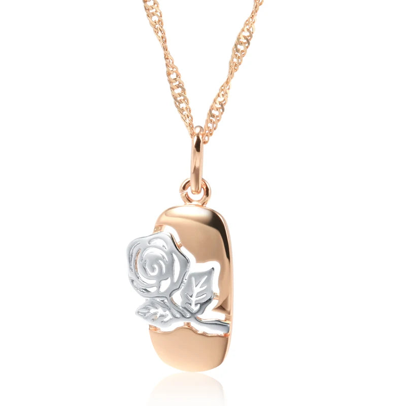 Kinel 585 Rose Silver Mix Hollow Rose Flower Pendant Necklace for Women