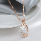 Kinel 585 Rose Silver Mix Hollow Rose Flower Pendant Necklace for Women