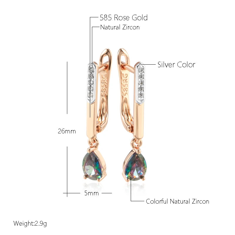 Colorful Natural Zircon Drop Earrings 585 Rose Silver Mix Wedding Party Daily