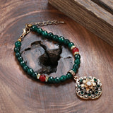 Kinel Ethnic Bride Bracelet Green Natural Stone Fine Vintage Wedding