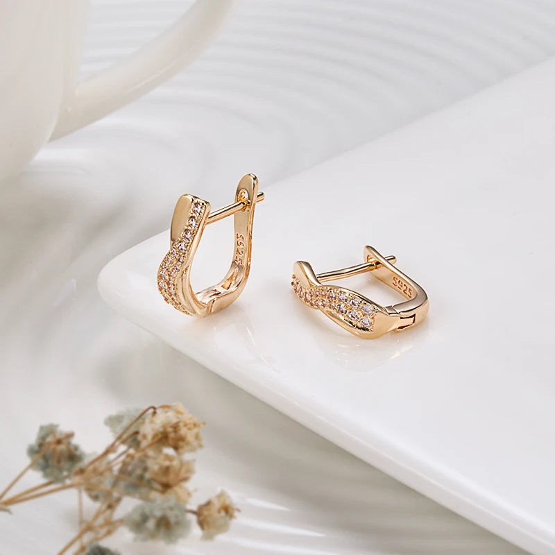 Kinel Natural Zircon Cross Stud Earrings 585 Rose Vintage Wedding Jewelry