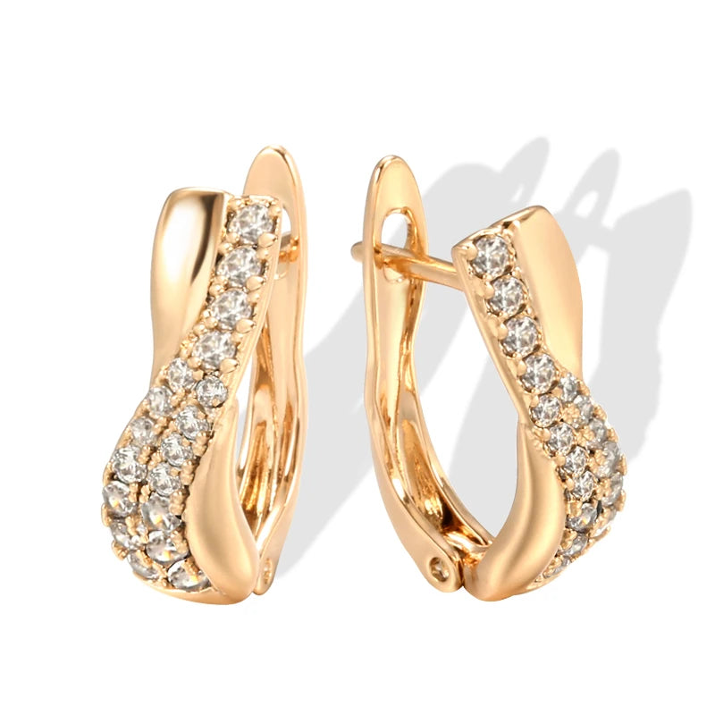 Kinel Natural Zircon Cross Stud Earrings 585 Rose Vintage Wedding Jewelry