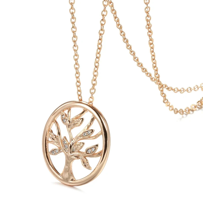 Kinel 585 Rose Lucky Tree Pendant Necklace Natural Zircon Daily Jewelry