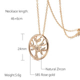 Kinel 585 Rose Lucky Tree Pendant Necklace Natural Zircon Daily Jewelry