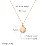 Kinel Hot 585 Rose Round Coin Pendant Necklace Natural Zircon Glossy Pendant