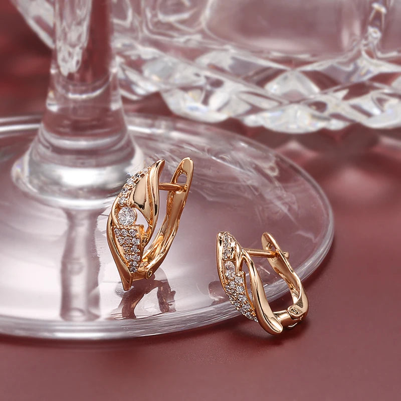 Kinel 585 Rose Dangle Earrings Natural Zircon Vintage Earrings For Women