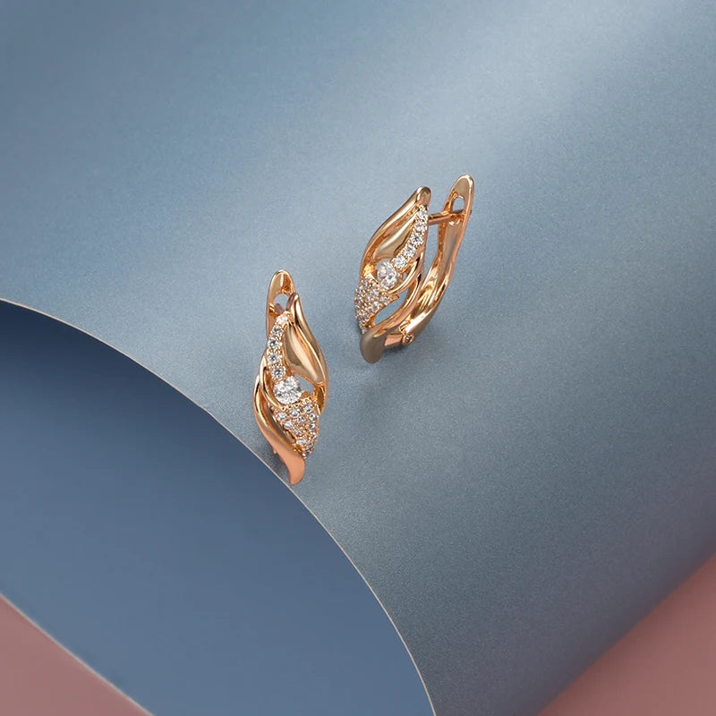 Kinel 585 Rose Dangle Earrings Natural Zircon Vintage Earrings For Women