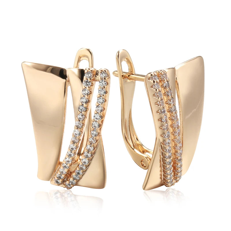 Kinel Glossy Dangle Earrings 585 Rose With Zircon Ethnic Wedding Jewelry