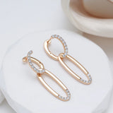 Kinel Glossy Dangle Earrings 585 Rose Oval Zircon Women Earrings