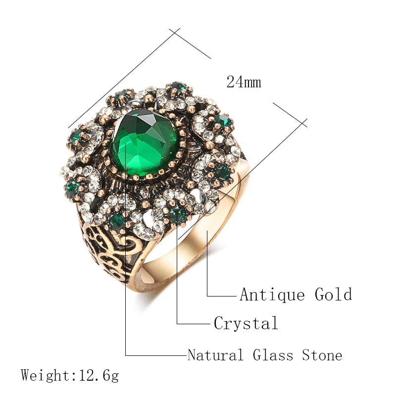 Kinel Green Stone Antique Rings Vintage Wedding Jewelry