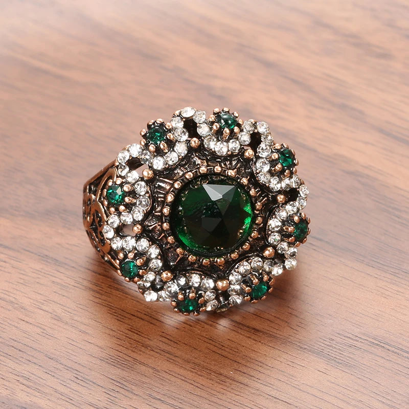 Kinel Green Stone Antique Rings Vintage Wedding Jewelry
